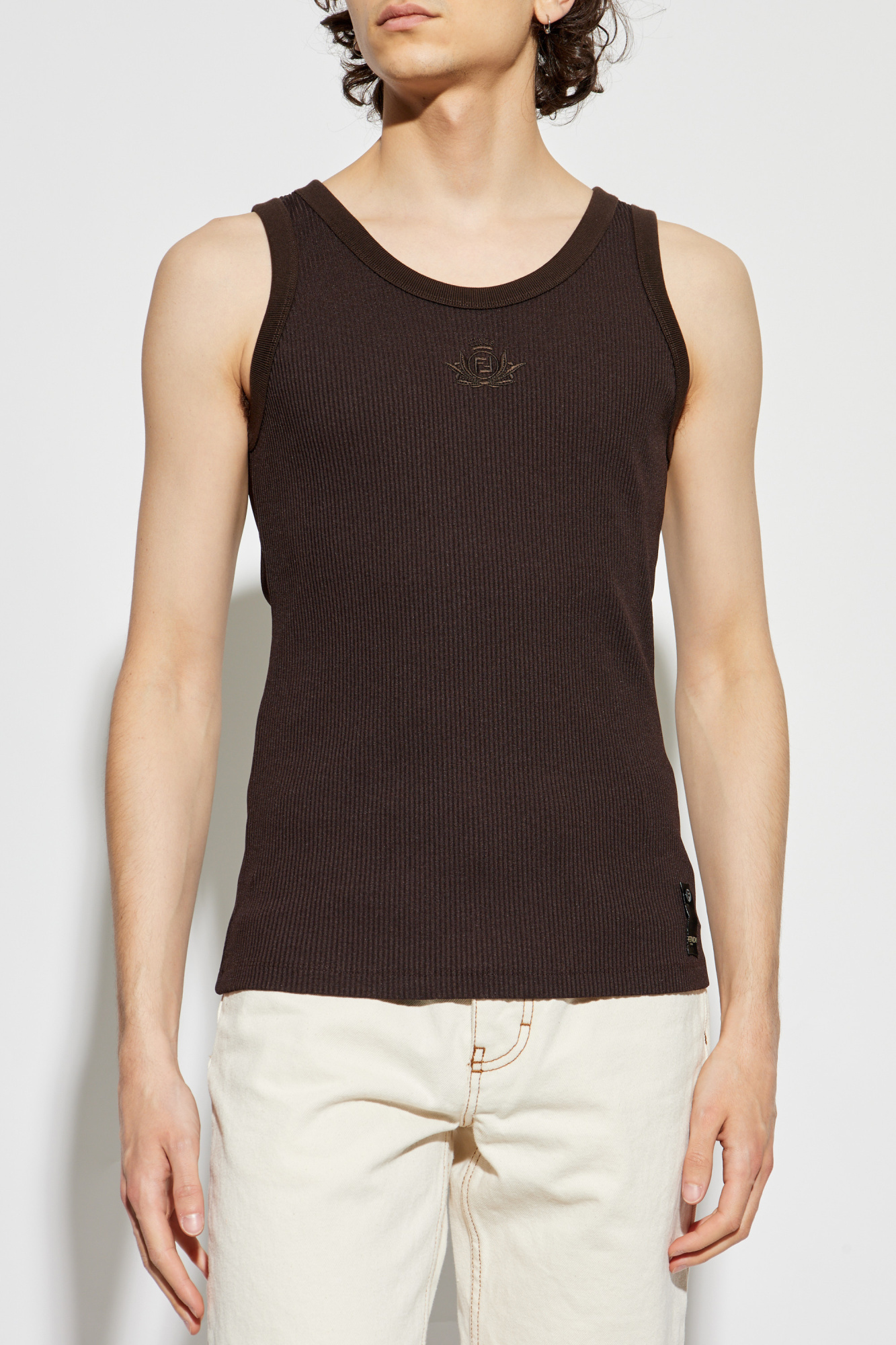 Tシャツ・カットソー FENDI BROWN STRETCH NYLON TANK TOP Brown Ribbed top Fendi - Vitkac AS